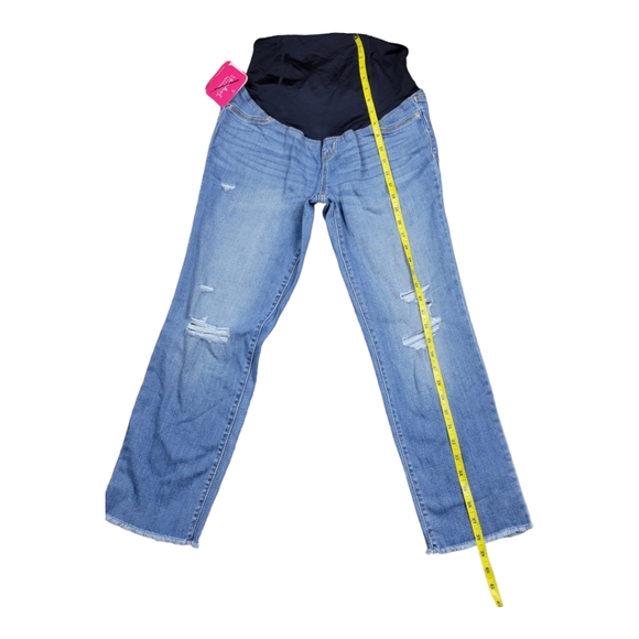 NEW Isabel maternity High Rise Over Belly Cropped Distressed Straight Jeans Sz 2 - Picture 2 of 11